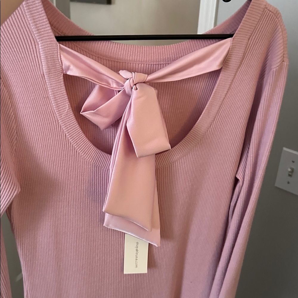 PinkBlush Ribbed Knit Bow Back Maternity Dress - Picture 9 of 10